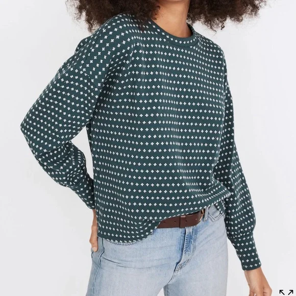 Madewell Floral Jacquard Puff-Sleeve Top in Green Lane - Picture 1 of 8